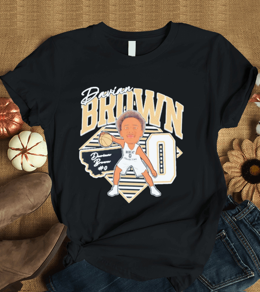 Davian Brown Bobcat Collective #0 Caricature Montana State T-Shirt