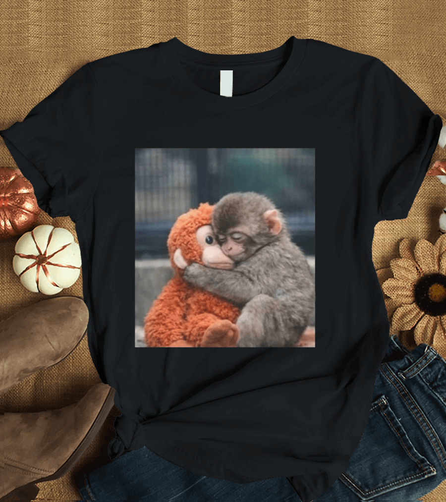 Ichikawa Zoo Punch Monkey Hugging Stuffed Toy Image T-Shirt