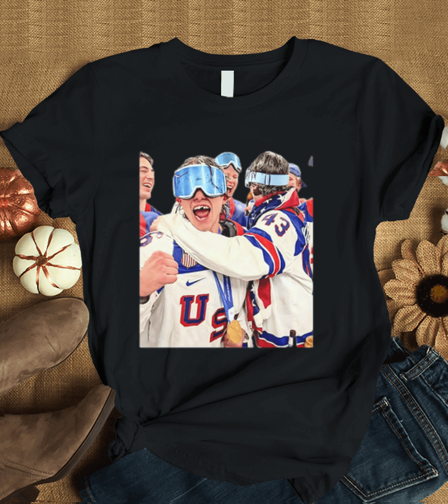 USA Hockey Gold Medal Celebration Jack Hughes Team USA 2026 T-Shirt