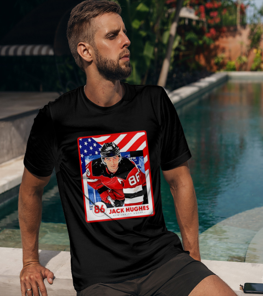 Jack Hughes 86 New Jersey Hockey American Flag T-Shirt