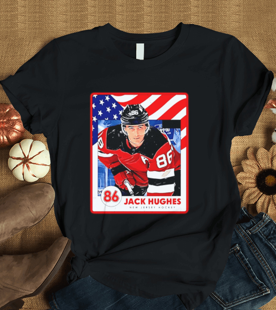 Jack Hughes 86 New Jersey Hockey American Flag T-Shirt
