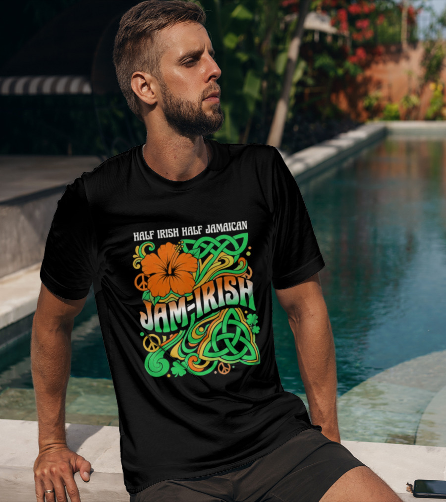 Jam Irish Half Irish Half Jamaican St Patrick's Day Hibiscus Celtic T-Shirt
