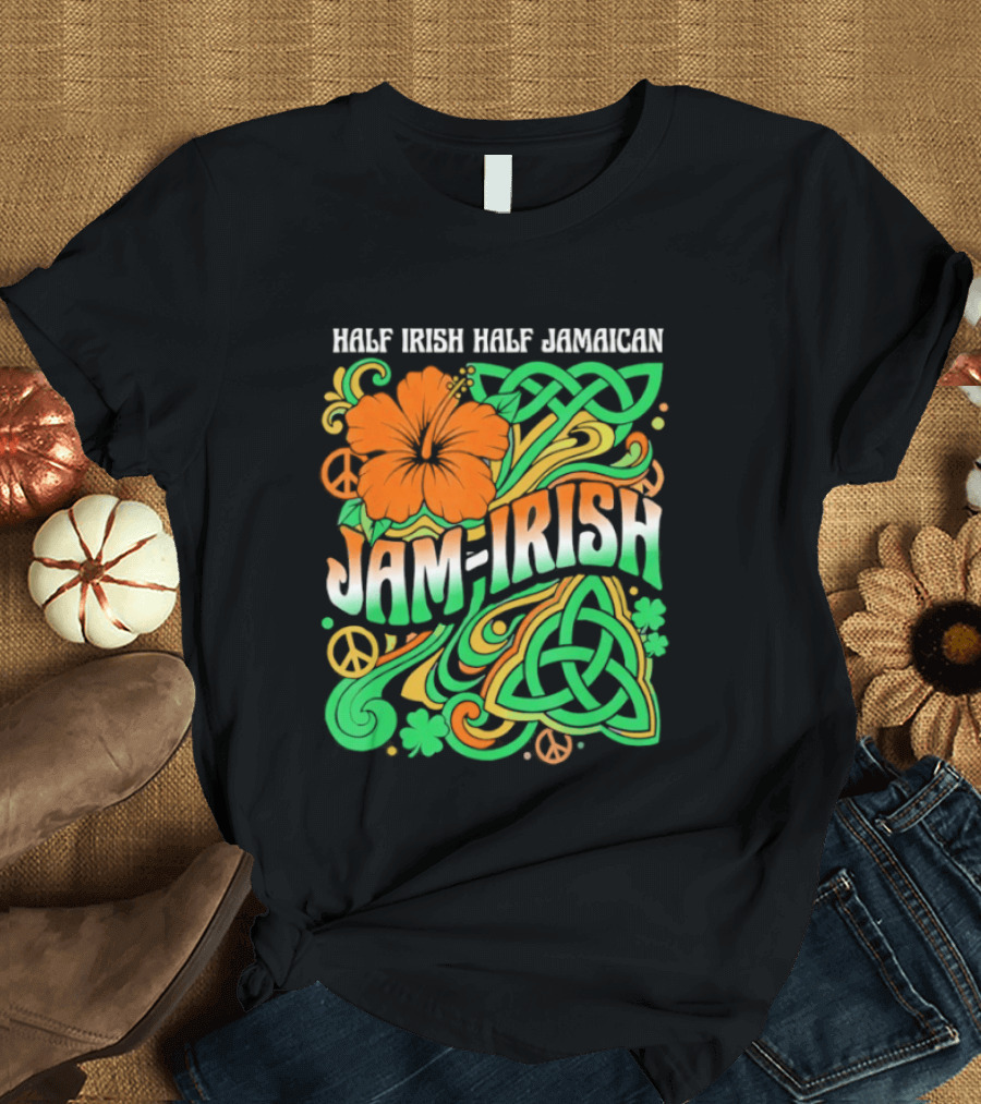 Jam Irish Half Irish Half Jamaican St Patrick's Day Hibiscus Celtic T-Shirt