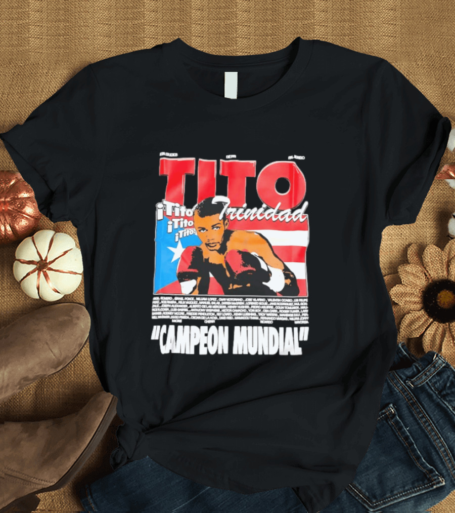 Tito Trinidad Campeon Mundial Puerto Rican Flag Boxing Legend T-Shirt
