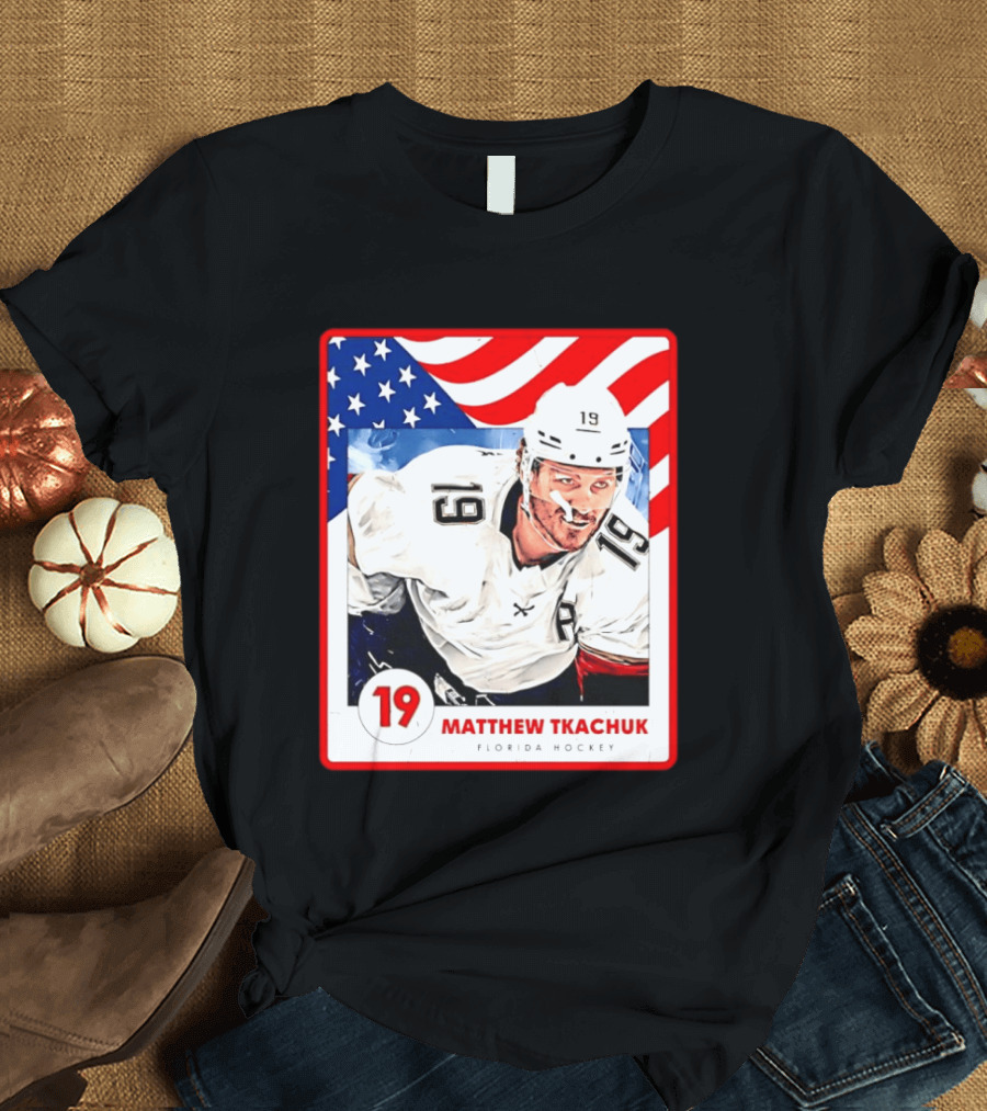 Matthew Tkachuk Florida Hockey USA Flag Card Number 19 T-Shirt