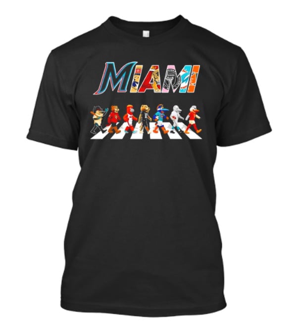 Miami Dolphins Heat Panthers Inter Miami CF Characters Walk Across Road T-Shirt