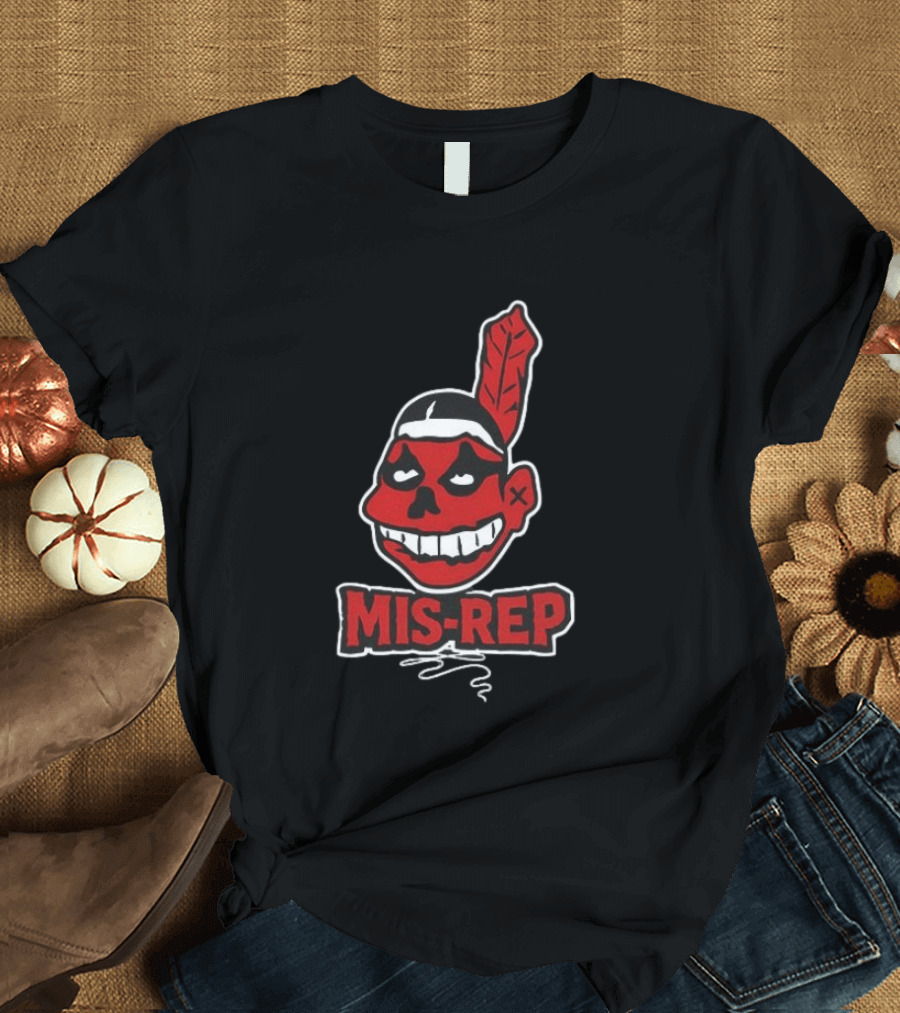 Mis Rep Native American Cartoon Face With Feather T-Shirt