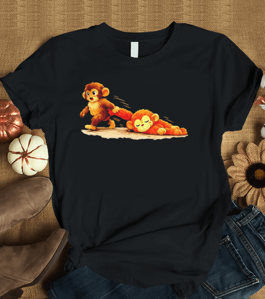 Monkey Baby Pulling Sleeping Monkey Meme T-Shirt