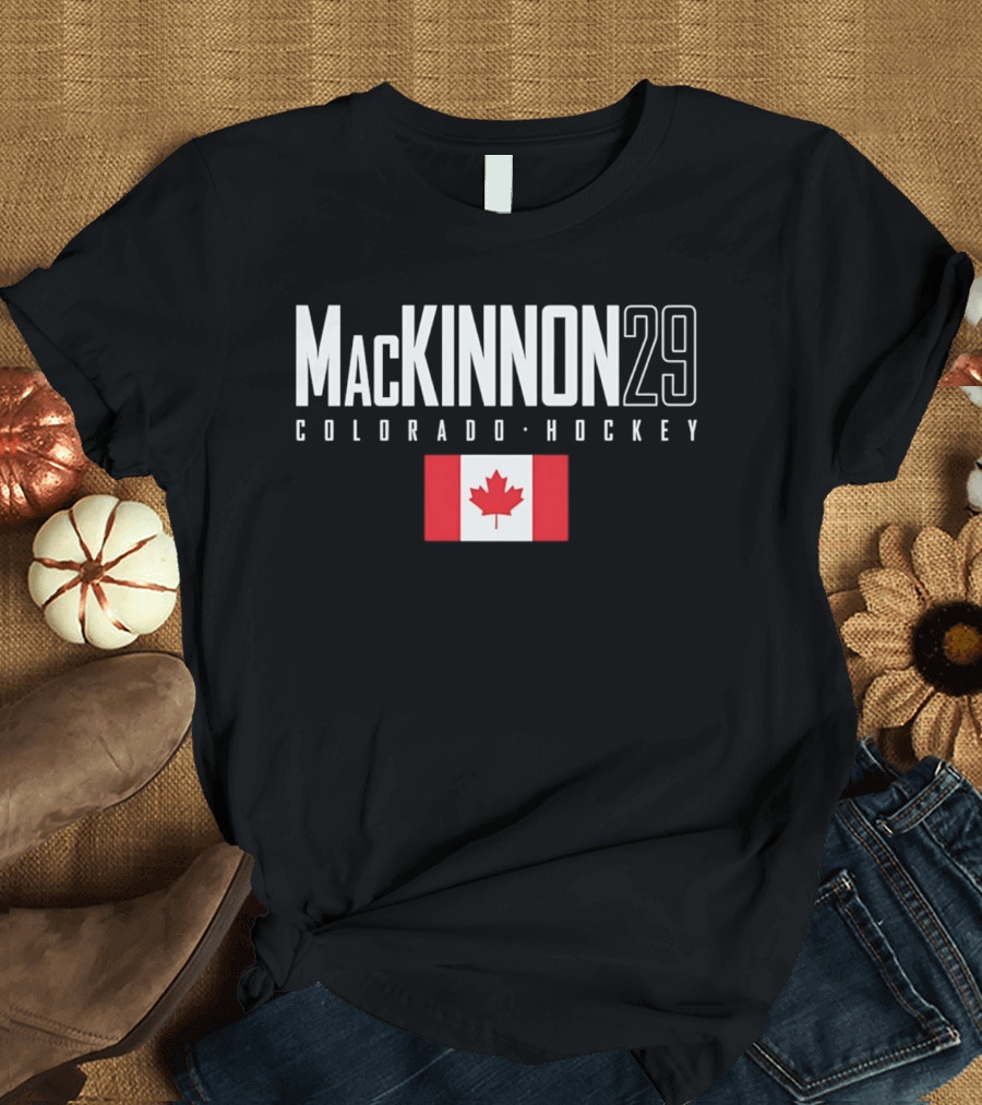 MacKinnon 29 Colorado Hockey With Canada Flag T-Shirt