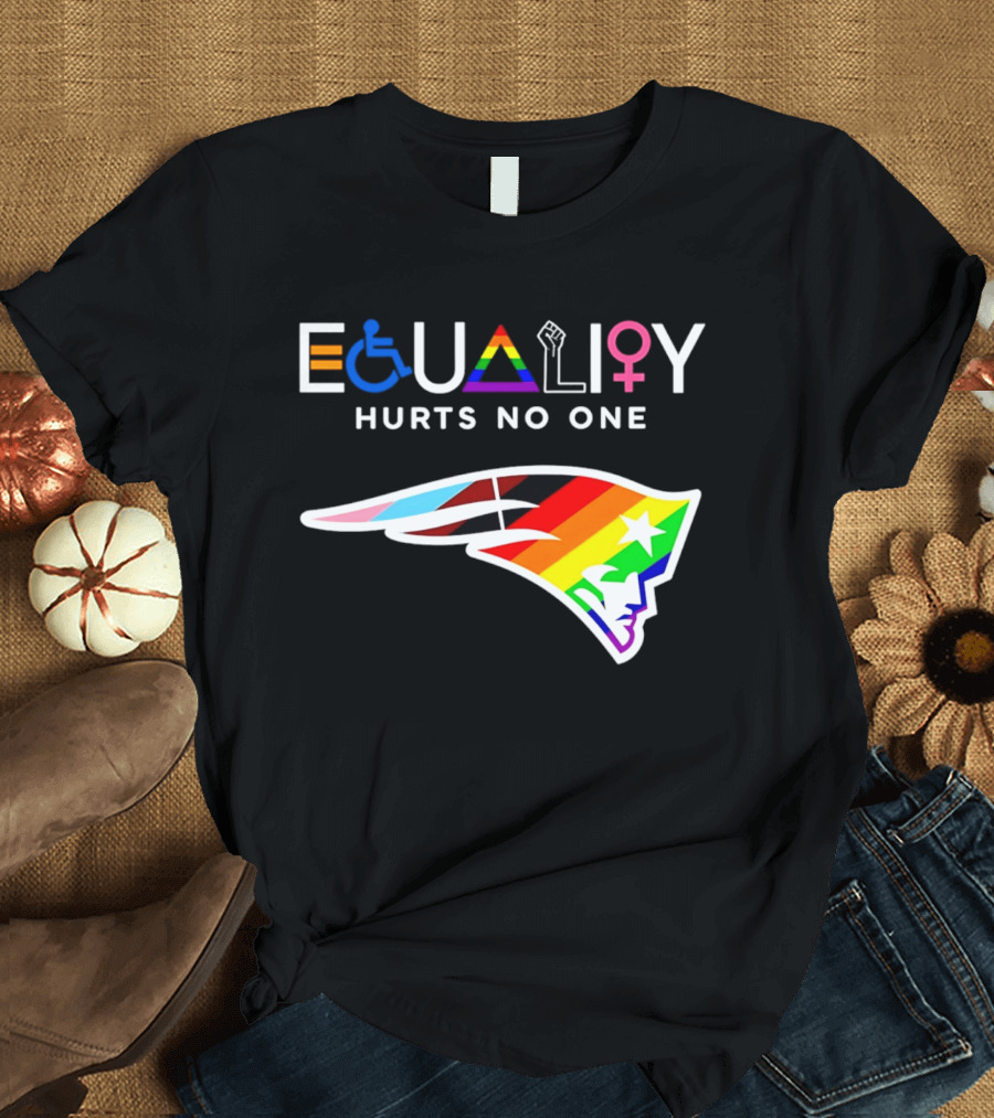 New England Patriots Equality Hurts No One Inclusive Pride Logos T-Shirt