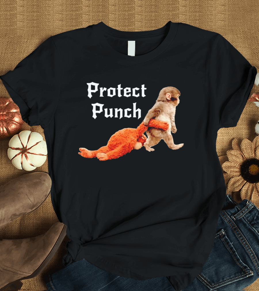 Protect Baby Monkey Punch Cute Cartoon Humor T-Shirt