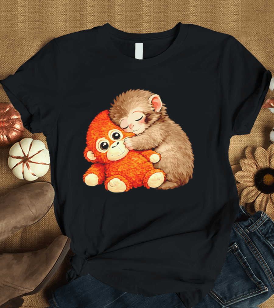 Punch The Monkey Brown Cub And Orange Plushy Cuddle T-Shirt