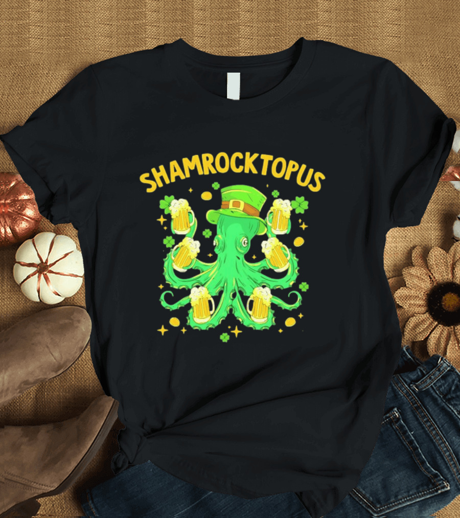 Shamrocktopus Octopus St Patrick's Day Beer Hat Shamrocks T-Shirt
