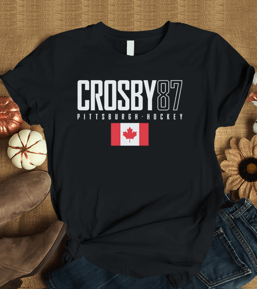 Crosby 87 Pittsburgh Hockey Canada Flag T-Shirt