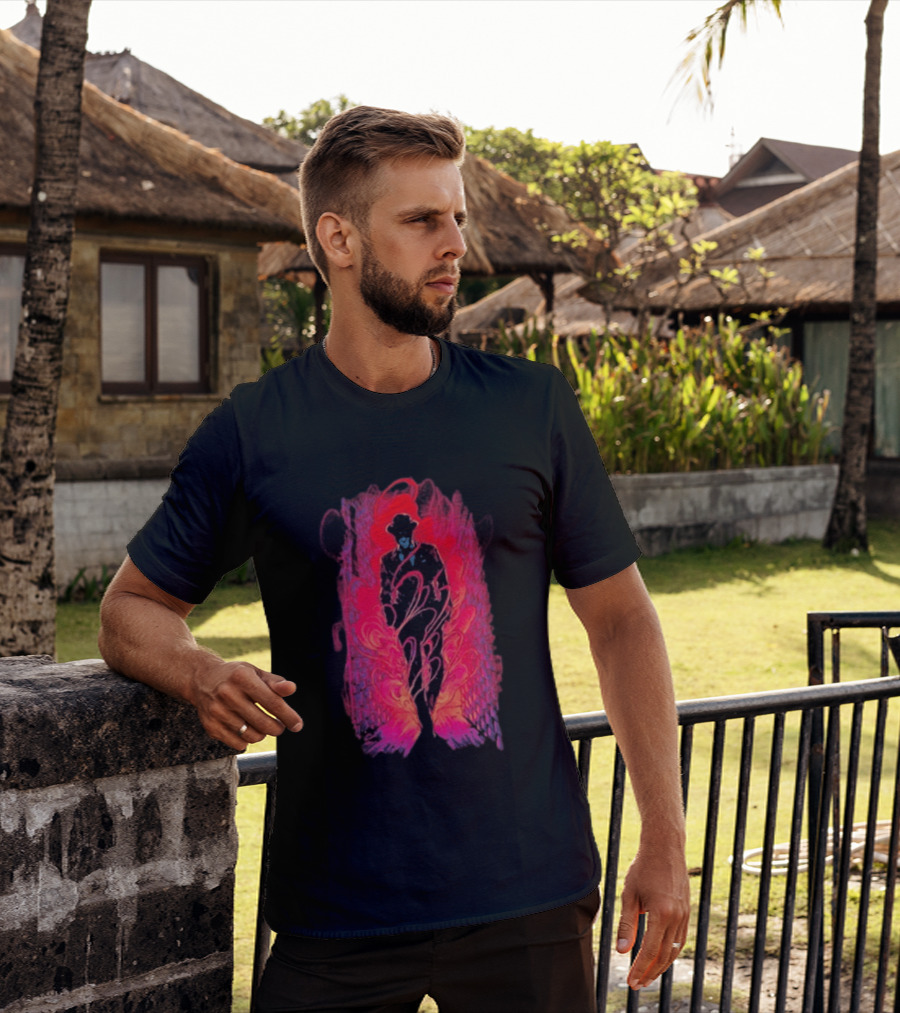 SmallAnt Alleyway Vibrant Silhouette With Swirling Neon T-Shirt