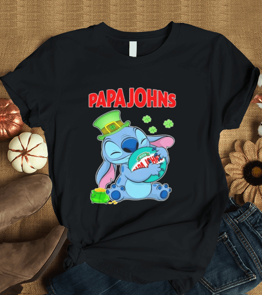 Papa Johns Stitch Pizza St Patricks Day Hug Clover T-Shirt