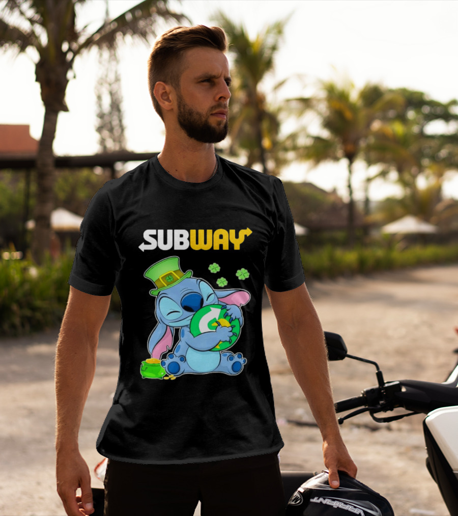 Subway St Patrick's Day Stitch Hugging Clover Coin T-Shirt