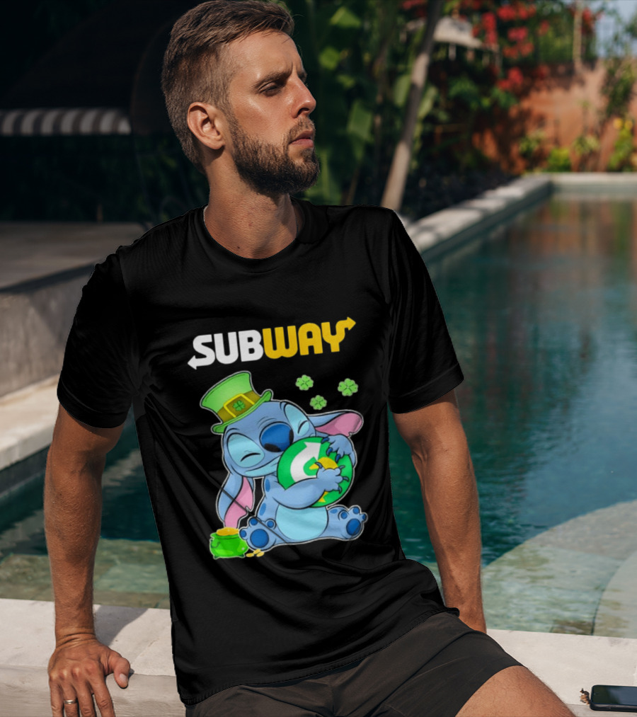 Subway St Patrick's Day Stitch Hugging Clover Coin T-Shirt