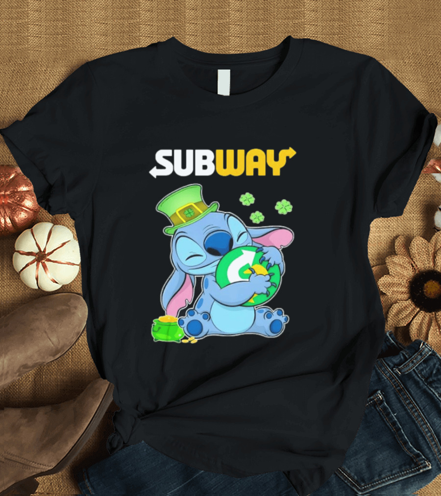 Subway St Patrick's Day Stitch Hugging Clover Coin T-Shirt