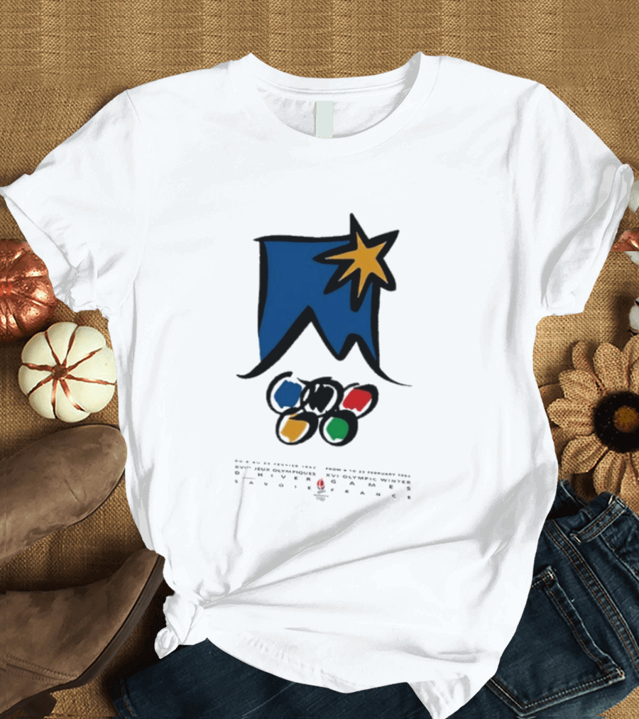 1992 Albertville Winter Olympics Star Emblem And Rings T-Shirt