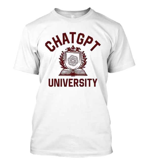 ChatGPT University Crest Emblem Satire T-Shirt