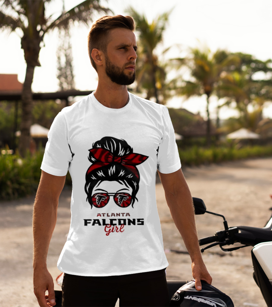Atlanta Falcons Girl Messy Bun 2026 Bow Sunglasses T-Shirt