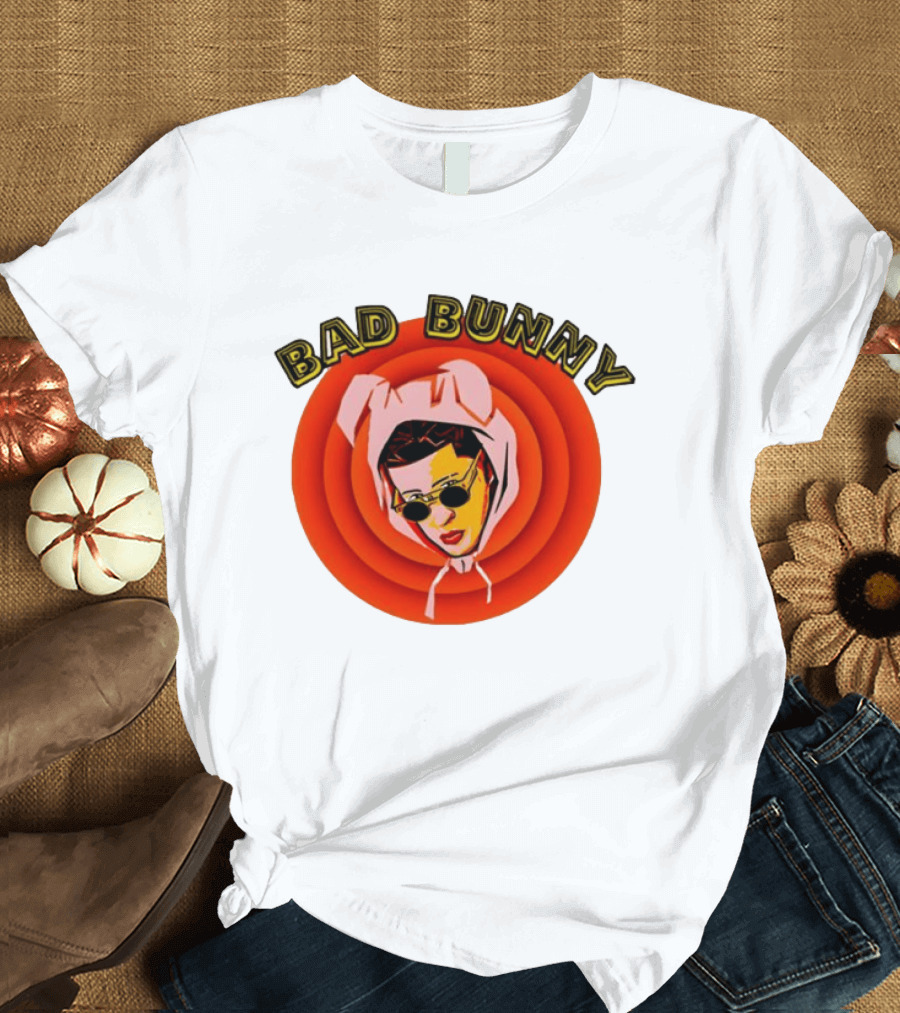Bad Bunny Style Cartoon Character Image T-Shirt