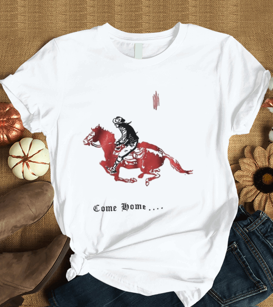 Come Home Cowboy Riding On Red Horse In Moonlit Night T-Shirt