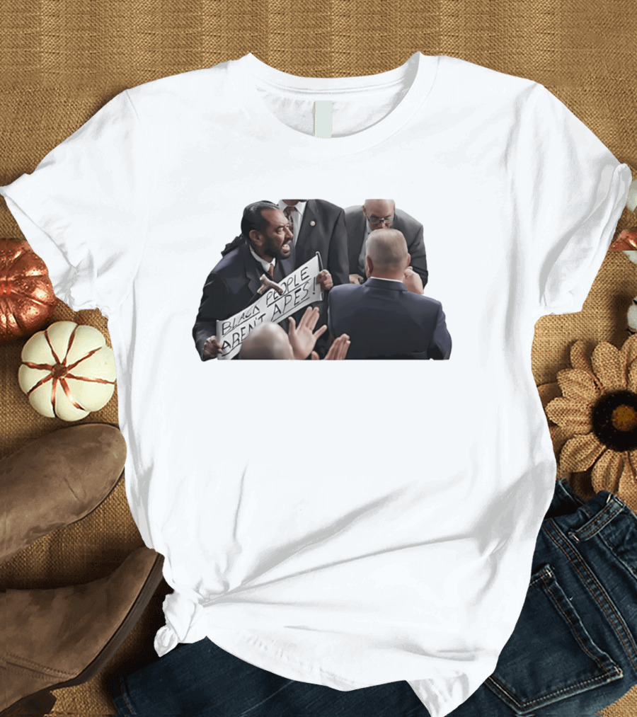 Black People Aren't Apes Protest Sign In Political Debate Scene T-Shirt