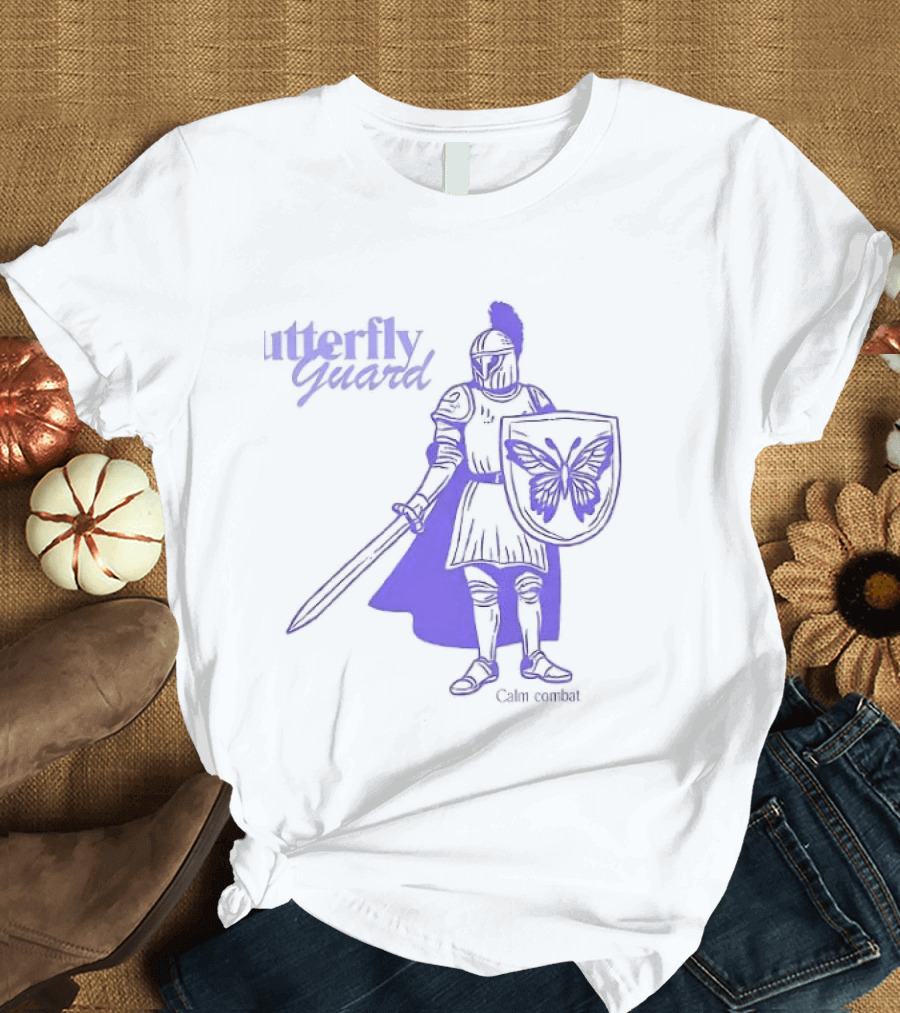 Butterfly Guard Calm Combat Knight With Shield And Sword T-Shirt