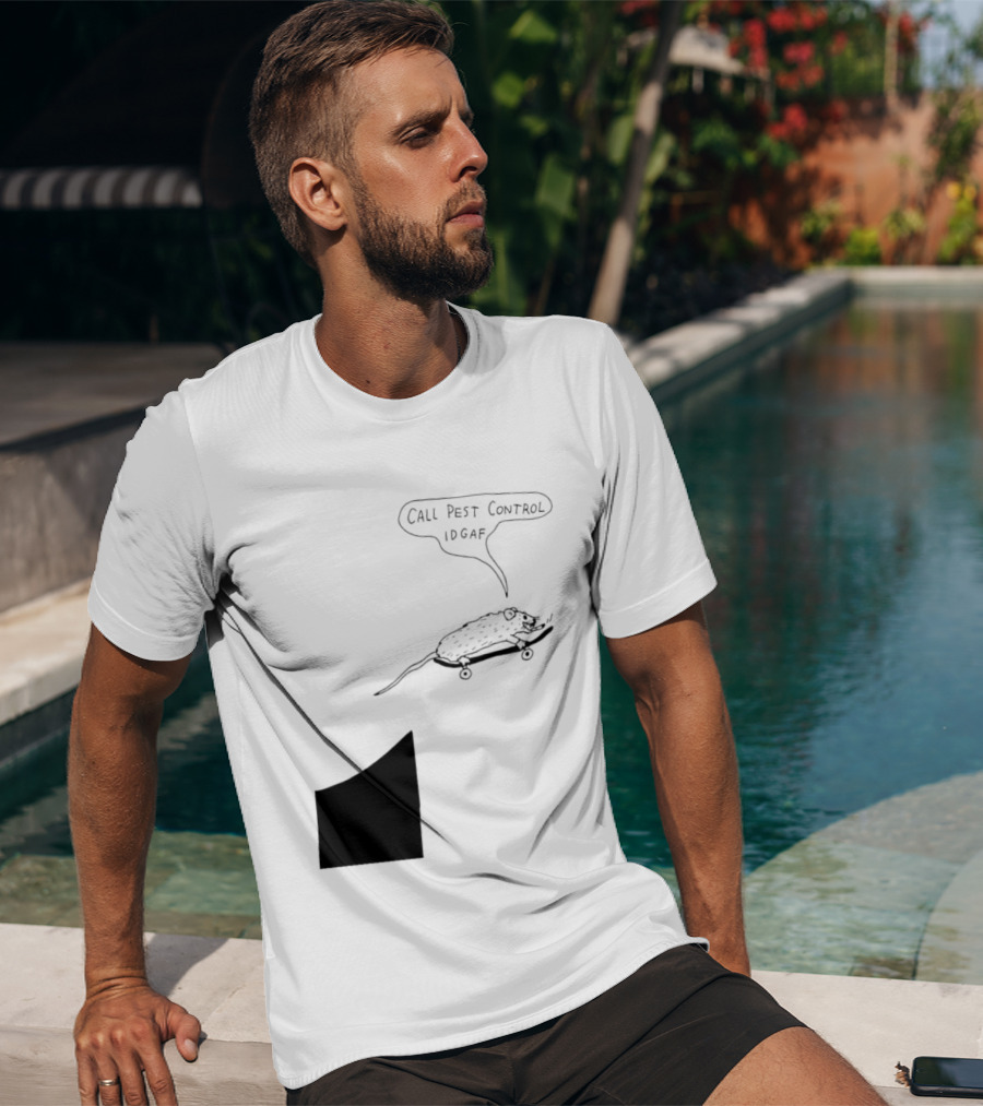Call Pest Control IDGAF Rat On Skateboard T-Shirt