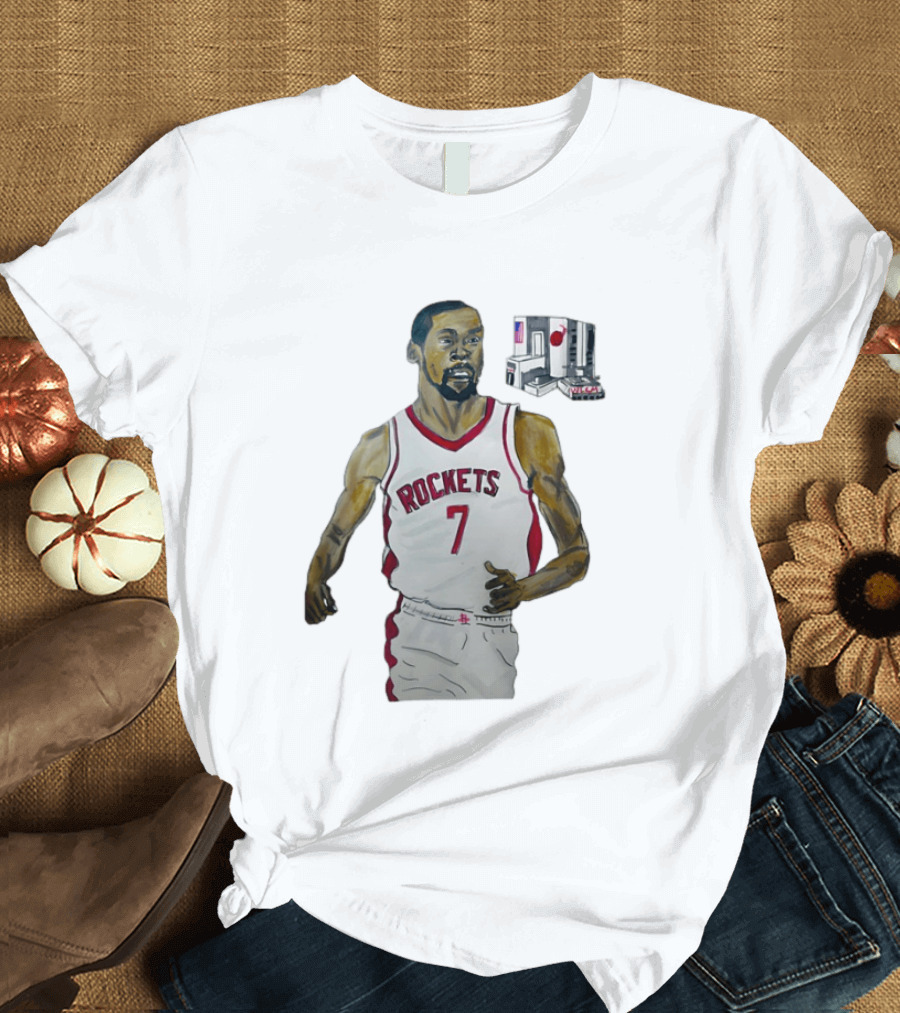 Houston Rockets 7 KD Illustration With Space Shuttle T-Shirt