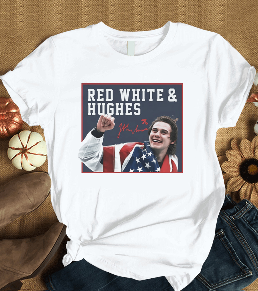 Red White & Hughes Jack Hughes USA Hockey 2026 Golden Goal T-Shirt