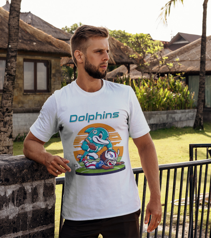 Miami Dolphins Vs Buffalo Bills Rivalry Cartoon Game Day Showdown T-Shirt
