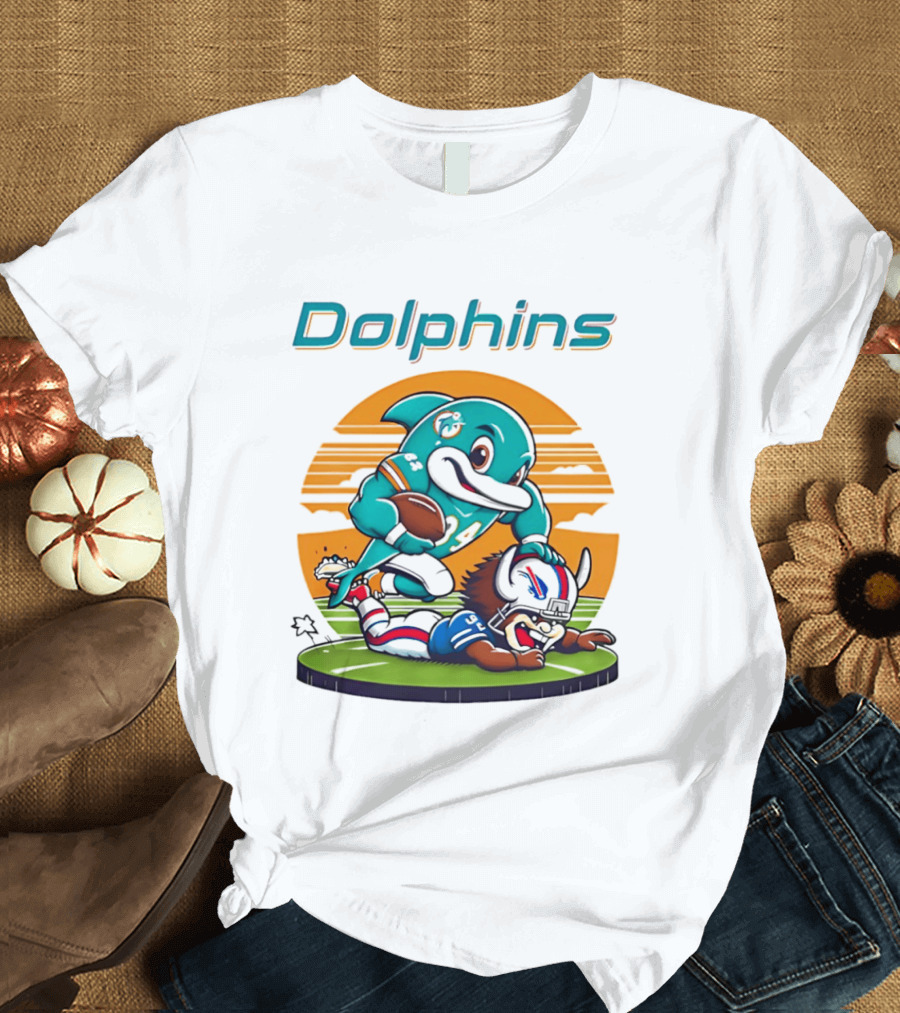 Miami Dolphins Vs Buffalo Bills Rivalry Cartoon Game Day Showdown T-Shirt