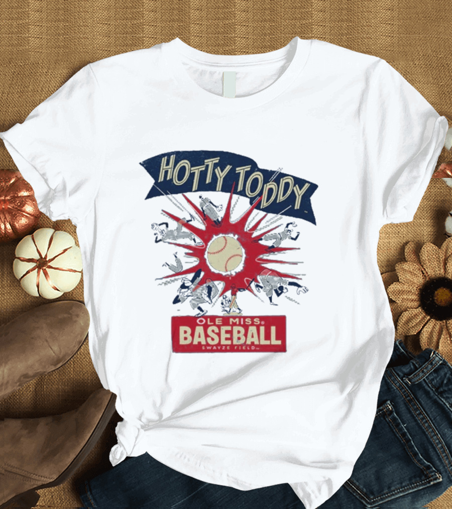Ole Miss Baseball Hotty Toddy Strike Players And Ball Action T-Shirt