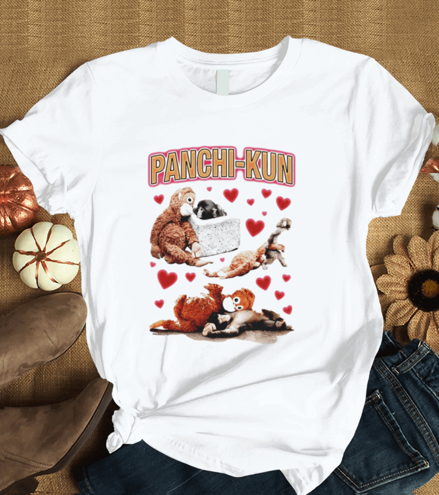 Panchi Kun Monkey Plush Love Hearts T-Shirt