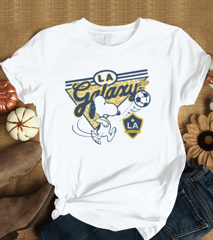Peanuts Snoopy Soccer LA Galaxy Collaboration With Shield And Ball T-Shirt