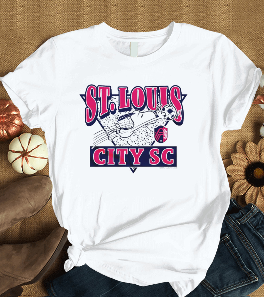 Snoopy Playing Soccer With St. Louis CITY SC Peanuts Collaboration T-Shirt