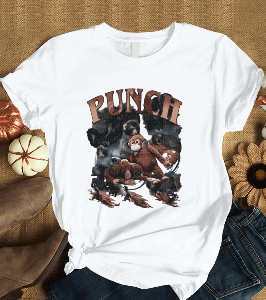Punch The Monkey Picture Collage Monkeys Plush Toys T-Shirt