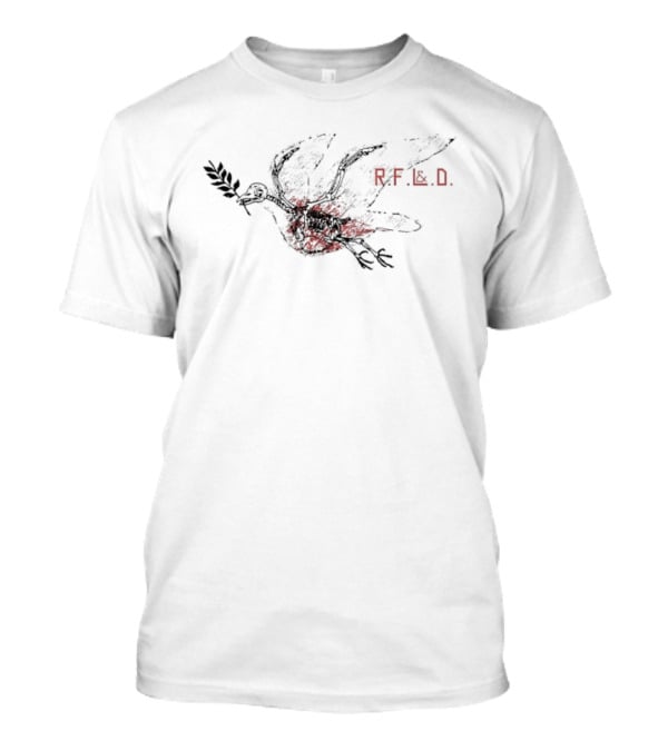 RF&D Skeleton Bird Holding A Twig In Dark Red Tones T-Shirt