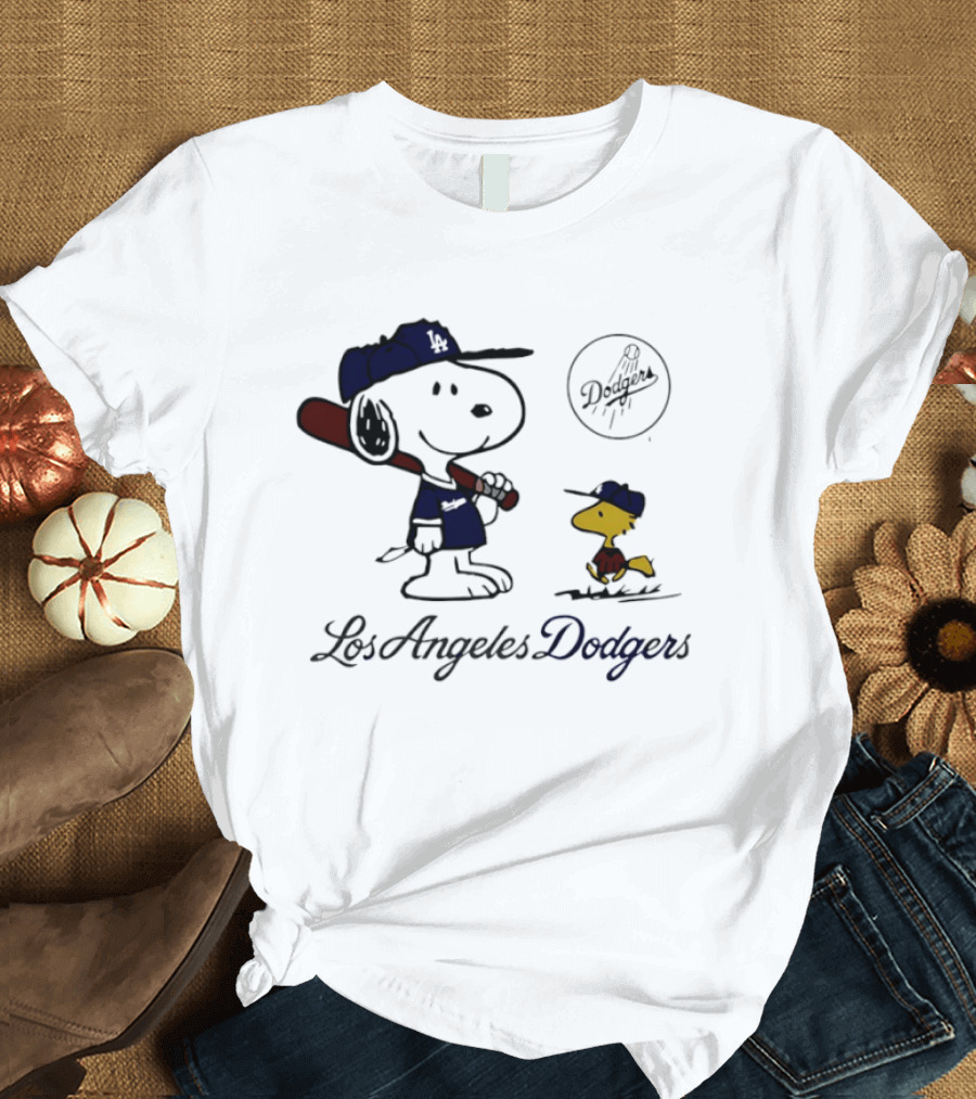 Snoopy Woodstock Los Angeles Dodgers 2025 Peanuts MLB Collaboration T-Shirt