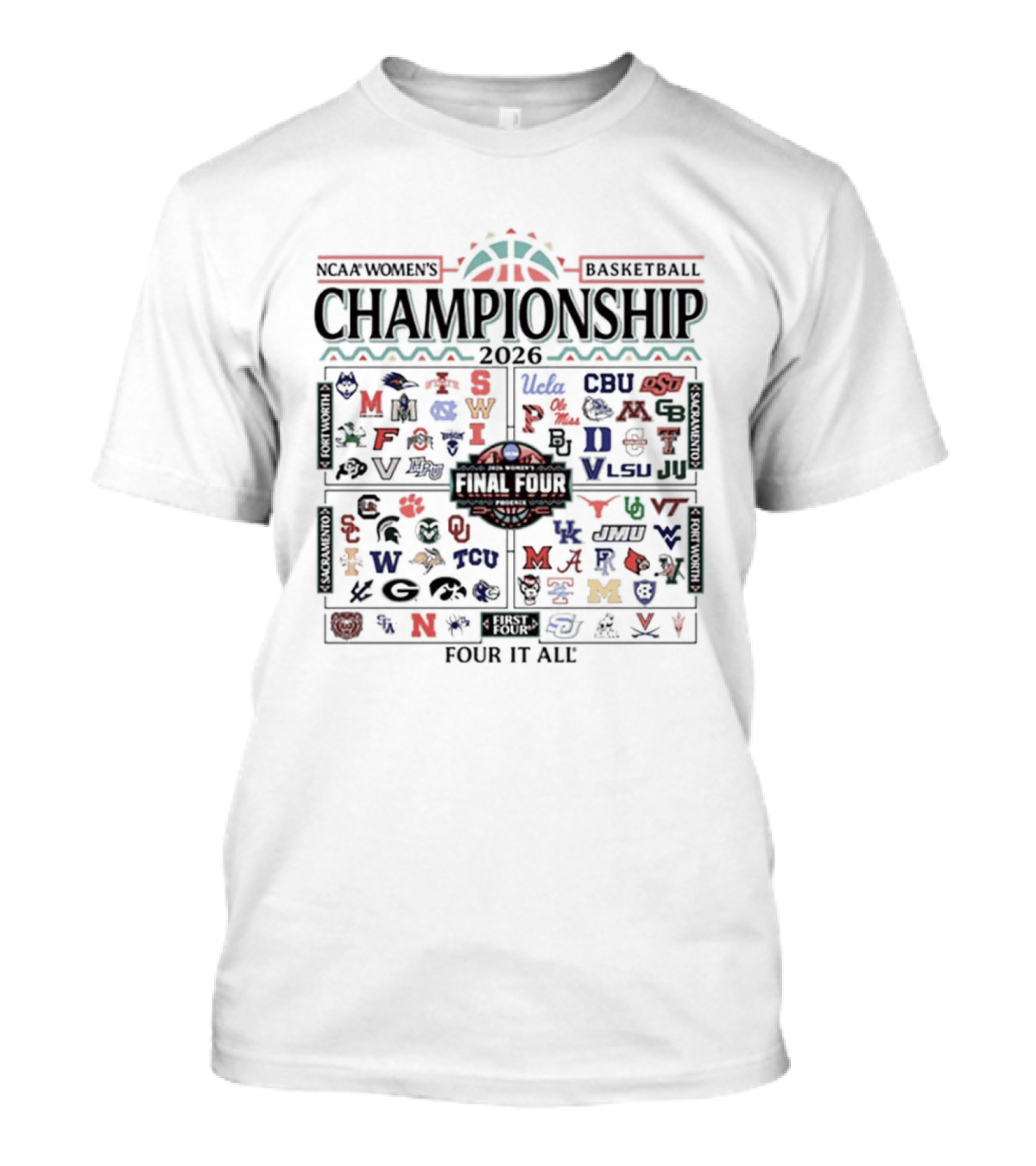 2026 NCAA Women's Basketball Championship March Madness Final Four Teams T-Shirt