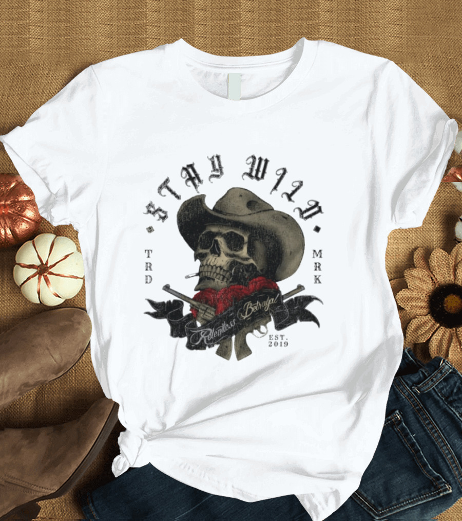 Stay Wild Skull Cowboy Bandana Western Est 2019 T-Shirt