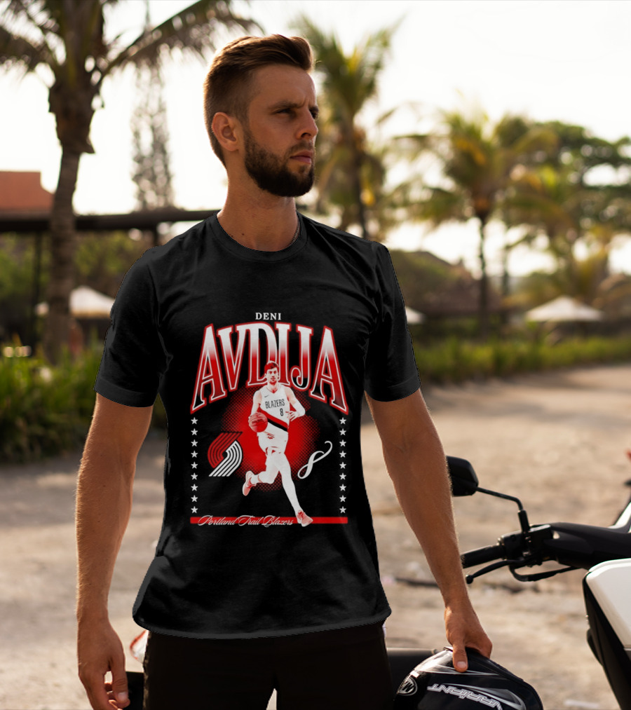 Deni Avdija Portland Trail Blazers Basketball Star With Number Eight And Dynamic Motion T-Shirt