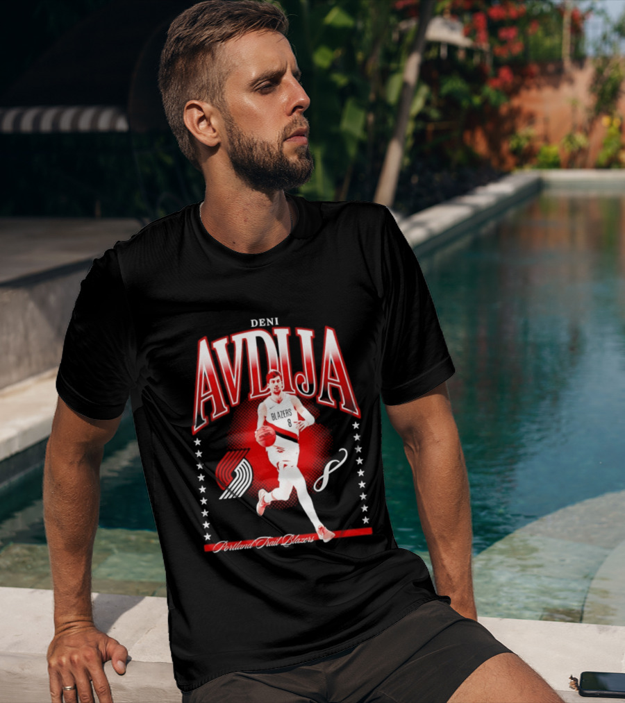 Deni Avdija Portland Trail Blazers Basketball Star With Number Eight And Dynamic Motion T-Shirt