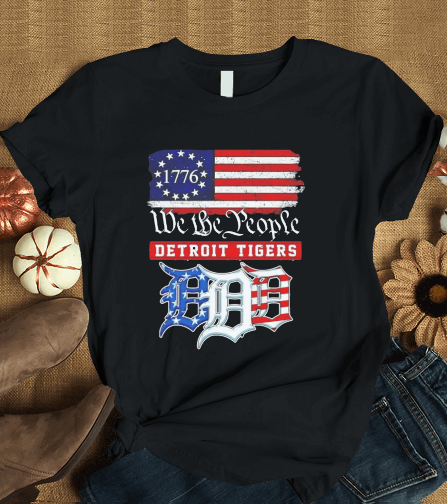 Detroit Tigers MLB 1776 We The People 250th Anniversary American Flag USA Baseball T-Shirt