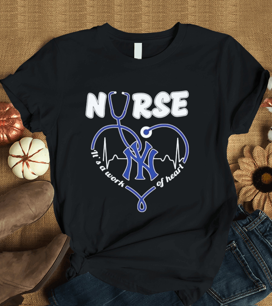 New York Yankees Nurse It's A Work Of Heart Stethoscope T-Shirt