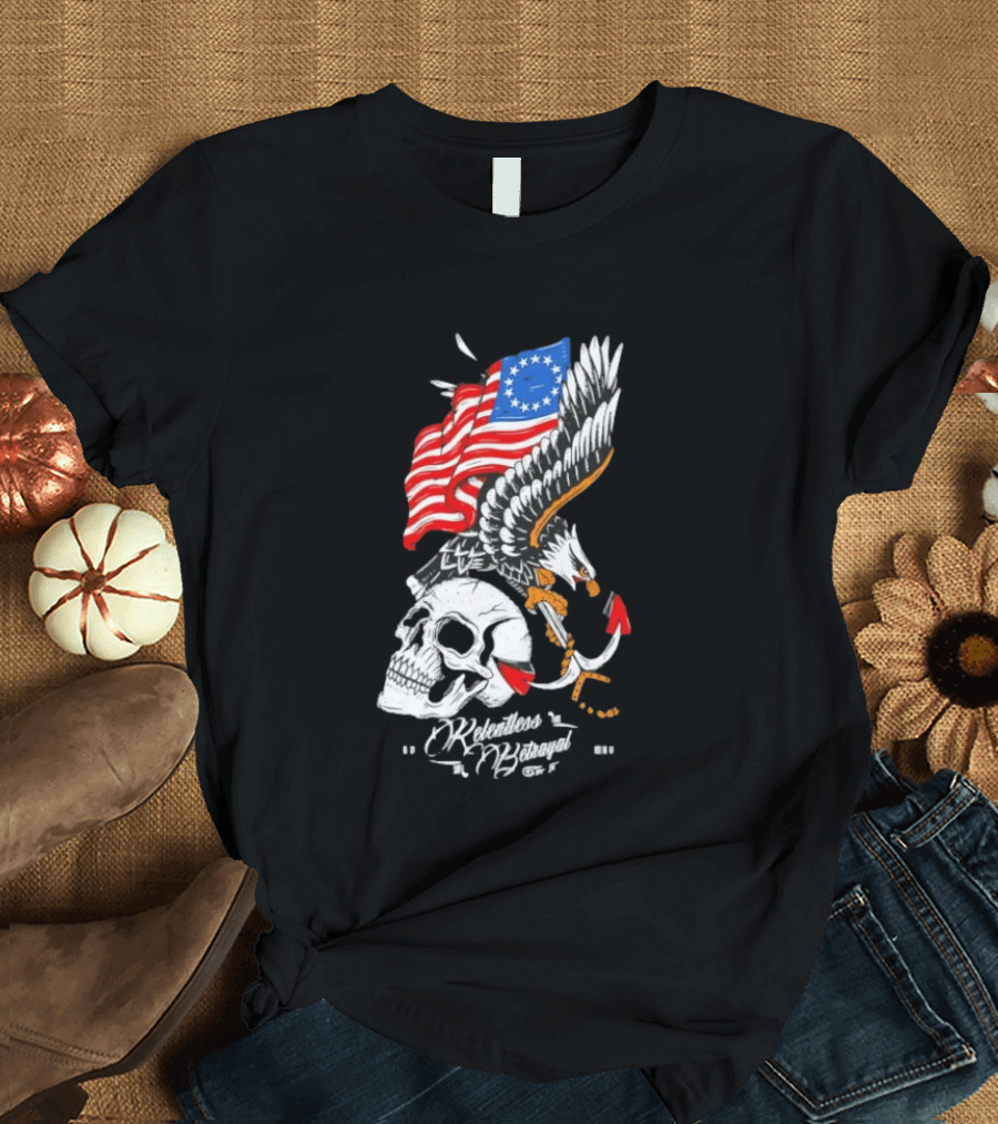 Rebellious Freedom Skull Eagle Anchor American Flag T-Shirt