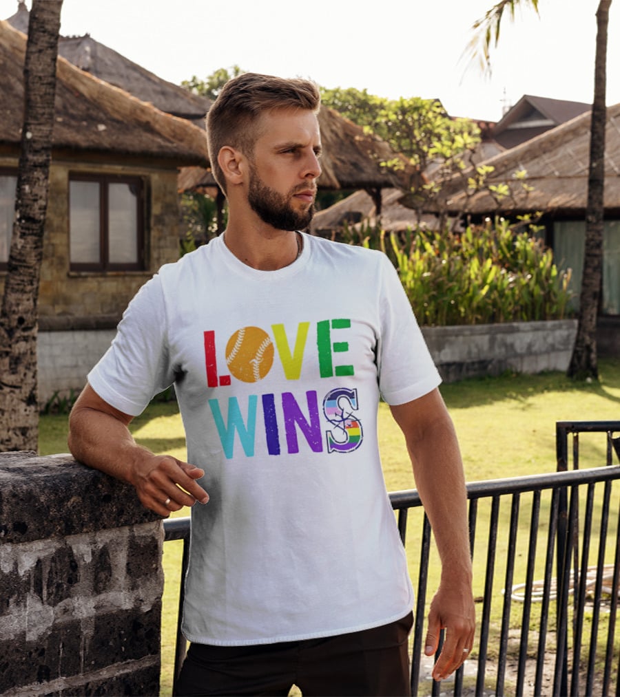 Love Wins Baseball Pride LGBTQ Rainbow T-Shirt